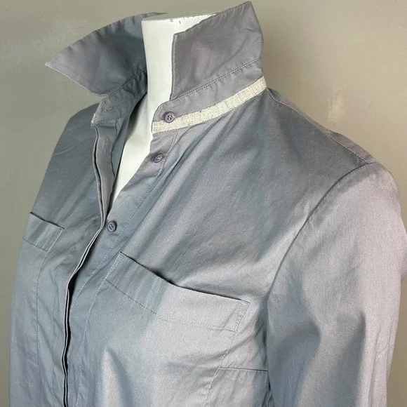 Lafayette 148 Button Up Shirt XS poplin cotton Gray Military Utility Workwear - Picture 5 of 10